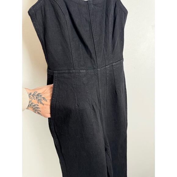 Madewell Denim Flare Leg Jumpsuit in Bonner Wash Black Size 0 NWOT Sleeveless - Picture 11 of 16